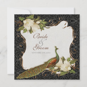 Peacock & Magnolia Swirls Bruiloft Uitnodigen Kaart