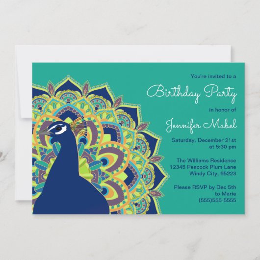 Peacock Mandala Birthday Party Uitnodiging (Voorkant)