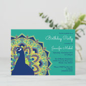 Peacock Mandala Birthday Party Uitnodiging (Staand voorkant)