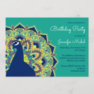 Peacock Mandala Birthday Party Uitnodiging