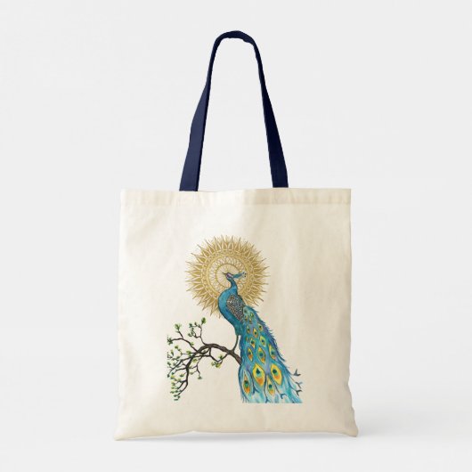 Peacock Mandala Natural Tote Bag (Achterkant)