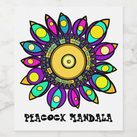 PEACOCK MANDALA WIJN ETIKET (Enkel label)