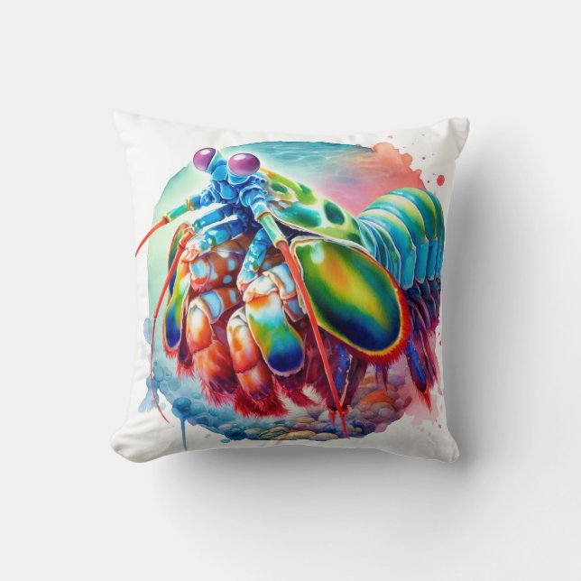 Peacock Mantis Shrimp REF253 - Watercolor Kussen (Voorkant)