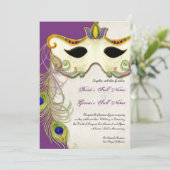 Peacock Masker Bal - Bruiloft uitnodiging (Staand voorkant)