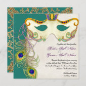 Peacock Masker Bal - Bruiloft uitnodiging (Voorkant / Achterkant)