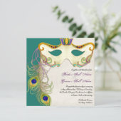 Peacock Masker Bal - Bruiloft uitnodiging (Staand voorkant)