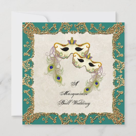 Peacock Masker Bal - Bruiloft uitnodiging (Achterkant)