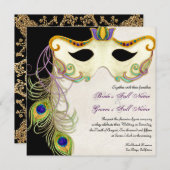 Peacock Masker Bal - Bruiloft uitnodiging (Voorkant / Achterkant)