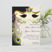 Peacock Masker Bal - Bruiloft uitnodiging (Staand voorkant)
