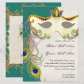 Peacock Masker Bal - Bruiloft uitnodiging (Voorkant / Achterkant)