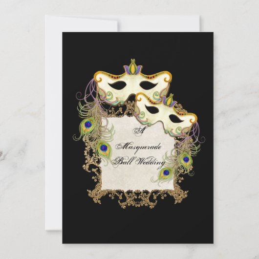 Peacock Masker Bal - Bruiloft uitnodiging (Achterkant)