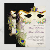 Peacock Masker Bal - Bruiloft uitnodiging (Voorkant / Achterkant)