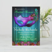 Peacock Masquerade Bridal Shower Uitnodiging (Staand voorkant)