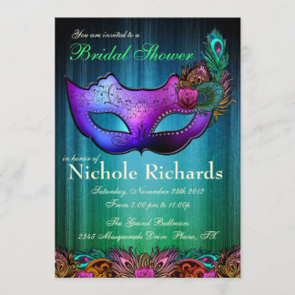 Peacock Masquerade Bridal Shower Uitnodiging