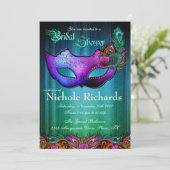 Peacock Masquerade Bridal Shower Uitnodiging (Staand voorkant)