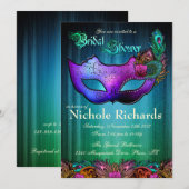 Peacock Masquerade Bridal Shower Uitnodiging (Voorkant / Achterkant)