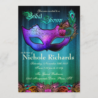 Peacock Masquerade Bridal Shower Uitnodiging