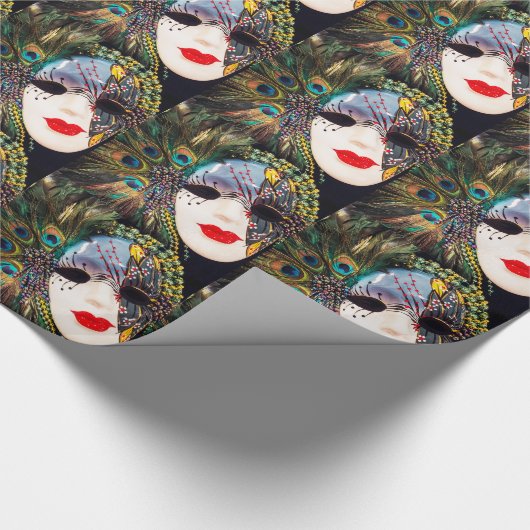 Peacock Masquerade Mardi Gras Mask Wrapping Paper Cadeaupapier (Hoek)
