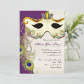Peacock Masquerade Mask Ball - Mardi Gras Party Kaart (Staand voorkant)