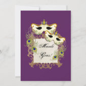 Peacock Masquerade Mask Ball - Mardi Gras Party Kaart (Achterkant)