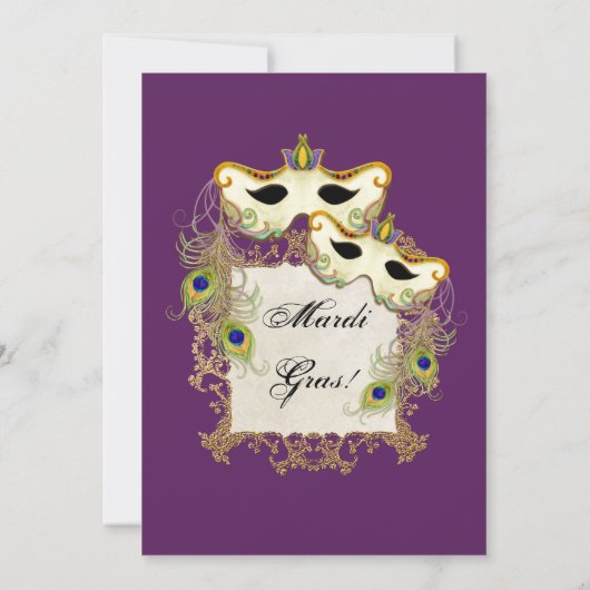 Peacock Masquerade Mask Ball - Mardi Gras Party Kaart (Achterkant)