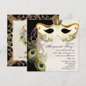 Peacock Masquerade Mask Ball - Party Invitation Kaart (Voorkant / Achterkant)