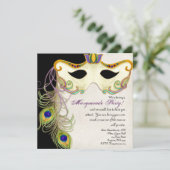 Peacock Masquerade Mask Ball - Party Invitation Kaart (Staand voorkant)