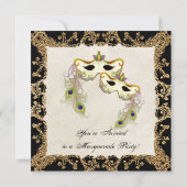 Peacock Masquerade Mask Ball - Party Invitation Kaart (Achterkant)