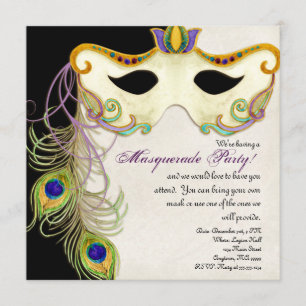Peacock Masquerade Mask Ball - Party Invitation Kaart