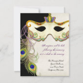 Peacock Masquerade Mask Ball, Reception Invitation Kaart (Voorkant)