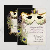 Peacock Masquerade Mask Ball, Reception Invitation Kaart (Voorkant / Achterkant)