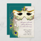 Peacock Masquerade Masker Ball - RSVP-reactiekaart Informatiekaartje (Voorkant / Achterkant)