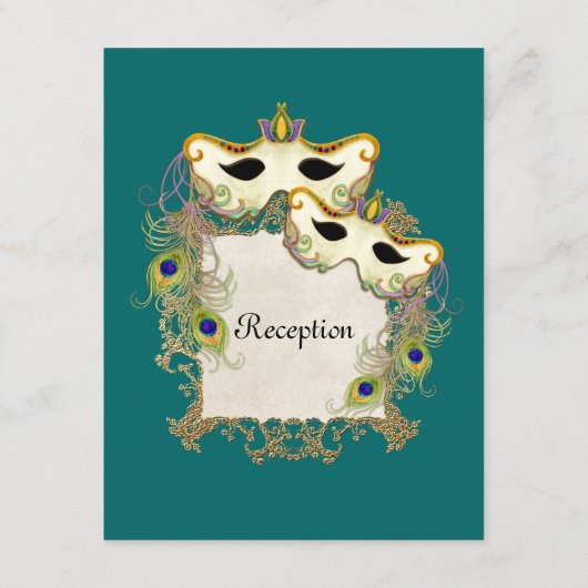 Peacock Masquerade Masker Ball - RSVP-reactiekaart Informatiekaartje (Achterkant)