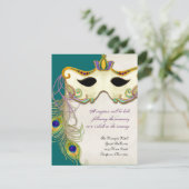 Peacock Masquerade Masker Ball - RSVP-reactiekaart Informatiekaartje (Staand voorkant)