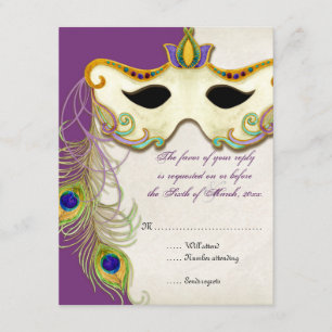 Peacock Masquerade Masker Ball - RSVP-reactiekaart RSVP Kaartje