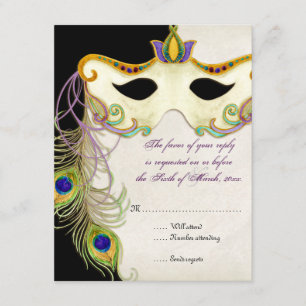 Peacock Masquerade Masker Ball - RSVP-reactiekaart RSVP Kaartje