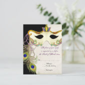Peacock Masquerade Masker Ball - RSVP-reactiekaart RSVP Kaartje (Staand voorkant)