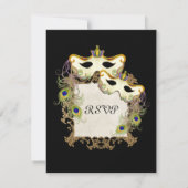 Peacock Masquerade Masker Ball - RSVP-reactiekaart RSVP Kaartje (Achterkant)
