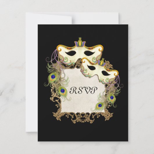 Peacock Masquerade Masker Ball - RSVP-reactiekaart RSVP Kaartje (Achterkant)