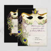 Peacock Masquerade Masker Ball - RSVP-reactiekaart RSVP Kaartje (Voorkant / Achterkant)