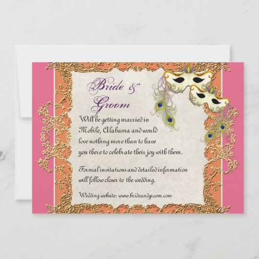 Peacock Masquerade Masker Ball - Save the Date Kaa (Achterkant)