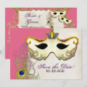 Peacock Masquerade Masker Ball - Save the Date Kaa (Voorkant / Achterkant)