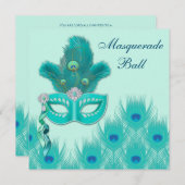 Peacock Masquerade Party Ball Blue Green Aqua Kaart (Voorkant / Achterkant)
