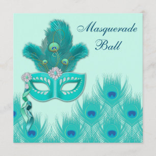 Peacock Masquerade Party Ball Blue Green Aqua Kaart