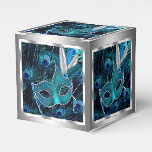 Peacock Masquerade Party Bedankdoosjes (Voorkant Zijde)