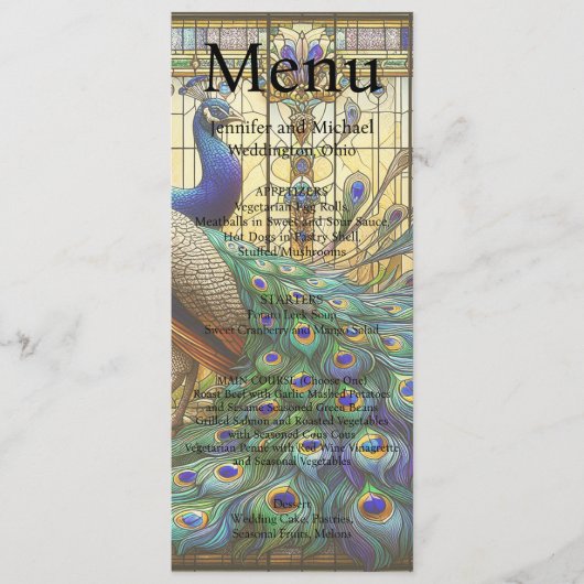 Peacock Maximalist Fancy Luxe Bruiloft Menu (Voorkant)