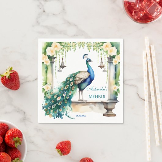 Peacock Mehndi jasmijn Indiase bruiloft servies Servet (Insitu)
