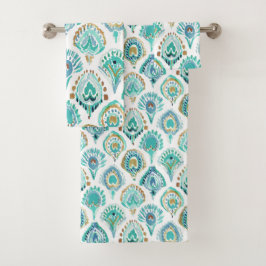 PEACOCK MERMAID Aqua Nautical Scales and Feathers Bad Handdoek