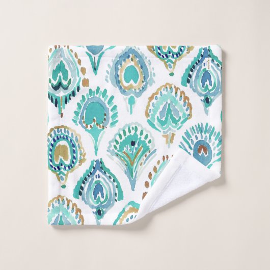 PEACOCK MERMAID Aqua Nautical Scales and Feathers Bad Handdoek (Wasdoekje)