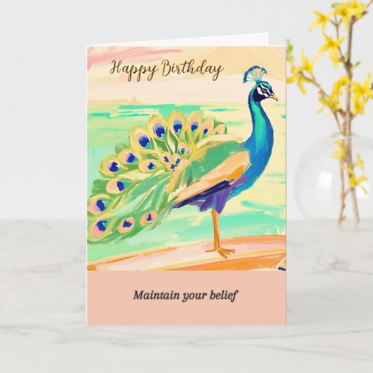 peacock message happy birthday kaart (Gele Bloem)